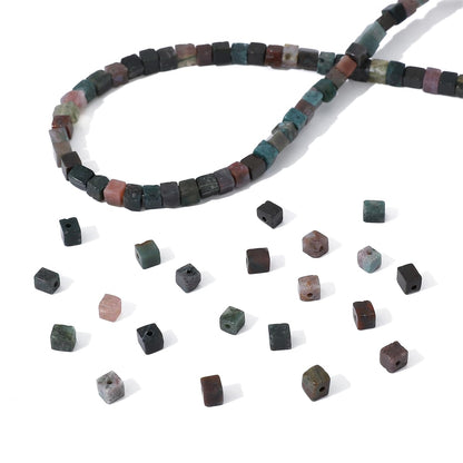 BEADIA Natural Indian Agate Square Stone Beads 4x4mm 85pcs Cube Loose Semi Gemstone Beads for Jewelry Making Design
