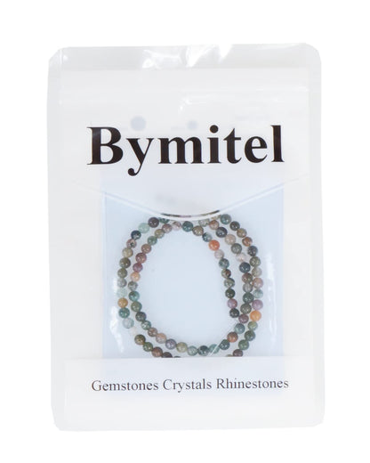 Bymitel 90 pcs Natural Genuine Real Round Loose Stone Beads Gemstone Spacers for Charm DIY Jewelry Making 15.5" per Strand 4mm (Indian Agate, 4mm)