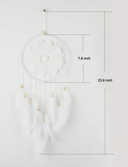 Malicosmile Dream Catchers White for Bedroom, Handmade Hanging Decorations White Feather Lace Dream Catcher Mobile for Girls Room Decor
