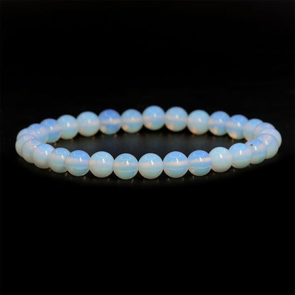 Justinstones Synthetic Opalite Moonstone Glass 6mm Round Beads Stretch Bracelet 6.5 Inch
