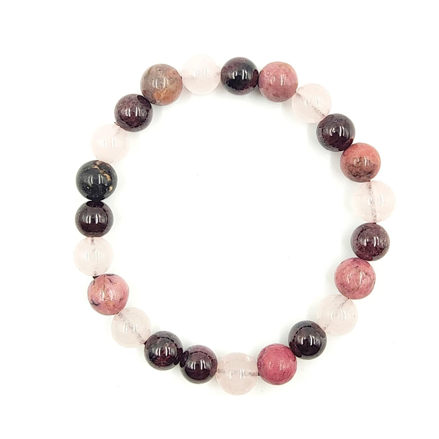PRECIOUS PEBBLE Soul Mate Men's & Women's Bracelet – Rhodonite, Rose Quartz & Garnet Gemstone Beads Adjustable Bracelets for Men, Women, Connection, Inner Harmony & Thoughtful Gifting, 8mm Beads