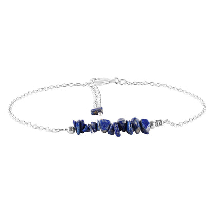 Yanara Lapis Lazuli Anklets Nuggets Ankle Bracelets for Women Natural Birthstone Silver Plated Jewelry in 9” +1.5” inch Chakra Crystals Valentines Day Gifts For Her