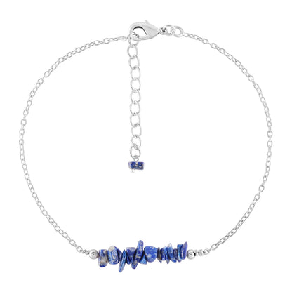 Yanara Lapis Lazuli Anklets Nuggets Ankle Bracelets for Women Natural Birthstone Silver Plated Jewelry in 9” +1.5” inch Chakra Crystals Valentines Day Gifts For Her