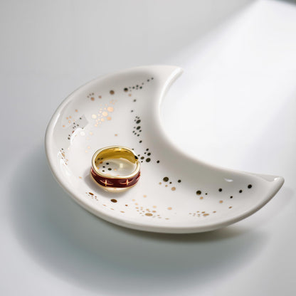 Yanluxr White Moon Jewelry Dish, Decorative Ceramic Trinket Tray for Rings Earrings Necklaces, Birthday Christmas Gift for Women