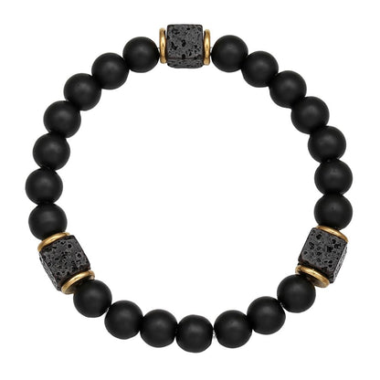 B-JWYFY Elastic Adjustable Mens Bracelet - 8mm Black Onyx & Lava Stone Beads Bracelets Jewelry Gift for Men, Beads Charm Bracelet with Elastic Cord, Birthday Gifts for Him Dad Husband