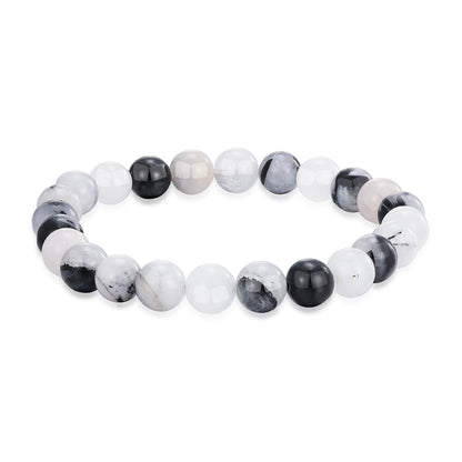 Crystal Vibe Manifestation Bracelet - Handmade Natural Black Rutile Tourmaline Quartz Stone 8mm Beaded Bracelet - Yoga Bracelet Gift for Him Her - Elastic Adjustable Size