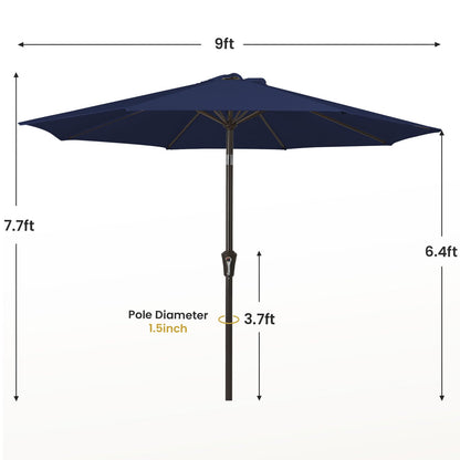 MEWAY 9ft Patio Umbrella Outdoor Table Umbrellas with Push Button Tilt and Crank, Market Umbrella 8 Sturdy Ribs for Deck, Garden, Pool and Backyard, Navy