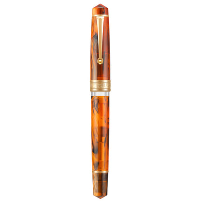 Asvine P20 Piston Fountain Pen Amber Resin, Iridium Extra Fine Nib Gold Trim Smooth Writer Collection with Case Set