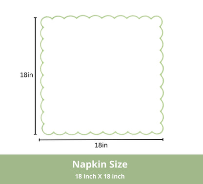 PurpleEssences Scalloped Embroidery Cloth Napkins - Spring Easter Summer - Table Decor - 100% Cotton - Set of 4-18x18 inch - White - Edges - Sage Green