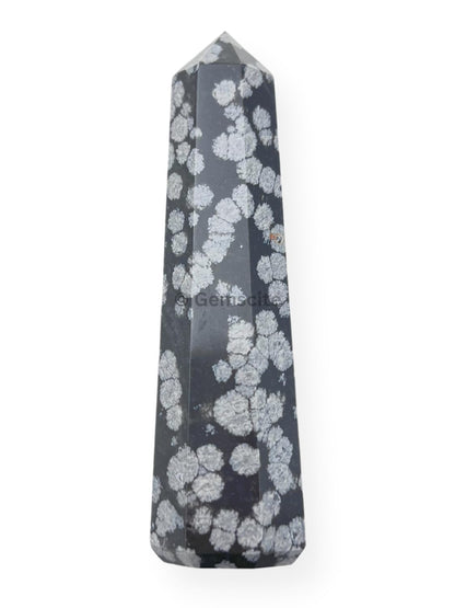 WholesaleGemShop 3 Inch (70 mm) Gemstones Snowflake Obsidian Obelisk Tower Jumbo Facet Aura Rock Crystal Natural Polished Earth Wand Spirit