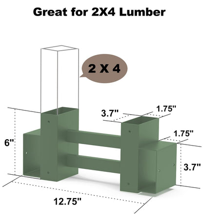 Fiwithy Outdoor Firewood Rack Bracket Kit with 4 Support Bars for Fire Wood Pile Storage, Heavy Duty DIY Fireplace Log Stacking Stand Holder for 2x4 lumber, Green, 1 Pair