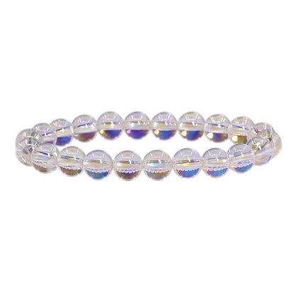 Justinstones Aqua Aura Clear Quartz Gemstone 8mm Round Beads Stretch Bracelet 7 Inch Unisex