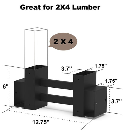 Fiwithy Outdoor Firewood Rack Bracket Kit with 4 Support Bars for Fire Wood Pile Storage, Heavy Duty DIY Fireplace Log Stacking Stand Holder for 2x4 lumber, Black, 1 Pair
