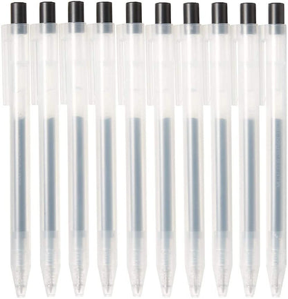 Muji Smooth Gel Ink Ballpoint Pen Knock Type 10-Pieces Set, 0.5 mm Nib Size, Black