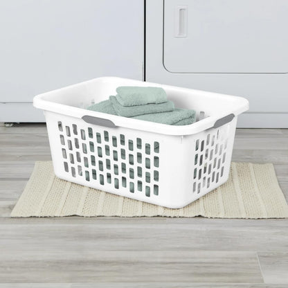 SIT MART 2 Bushel Large Plastic Laundry Basket with 4 Comfort Grip Handles, White - Durable, Lightweight, Spacious Laundry Storage for Home, Dorm, and Apartments