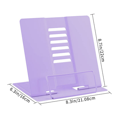 Honagu Metal Desk Book Holder, Hands Free Adjustable Cookbook & Document Holder, Portable Bookstand for Music Books, Textbooks, Recipes, Tablets & iPads (Purple)