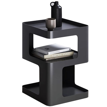 BUZUEY Modern Metal Side Table with Storage,Small End Table for Sofa & Couch,3-Tier Compact Nightstand for Small Spaces,Black Bedside Tables for Living Room & Bedroom,No Assembly Required