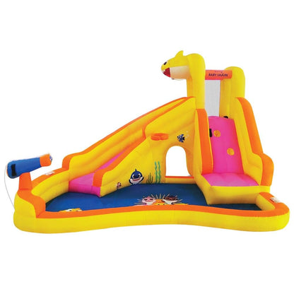 Funormous Baby Shark Bounce House with Slide Wet or Dry, Pink Fong Inflatable Water Slide, Party Outdoor Curve Waterslide Fun, Kids Backyard Water Park, Includes Water Sprayer, Pool & Blower