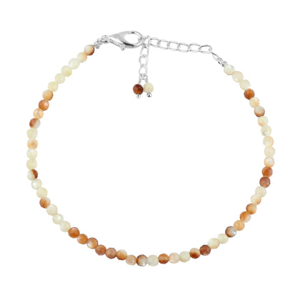 GEMKORA Natural Real Multi-Moonstone Crystals Bracelet, 3mm Best Grade Micro Cut Beads, Chakra Healing Gemstone, Beautiful Simple Jewelry, Silver Plated Jewelry 8 inch