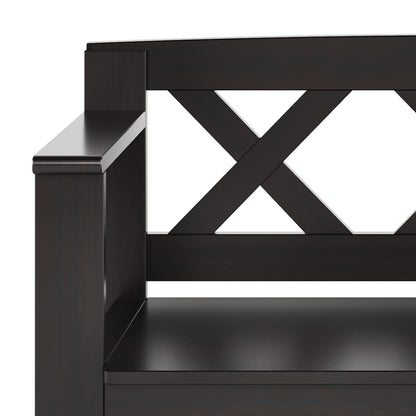 SIMPLIHOME Amherst Entryway Storage Bench - 36 inch Wide Solid Wood Hallway Bench in Hickory Brown, Transitional Bench for Entry or Mudroom with Lift-Up Lid, Storage Compartments and X-Back Detail
