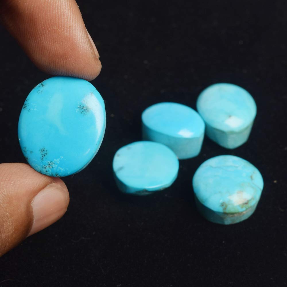 GEMHUB AAA++ Natural Blue Turquoise 100 Ct Lot of 5 pcs Cabochon Loose Gemstones BS-104