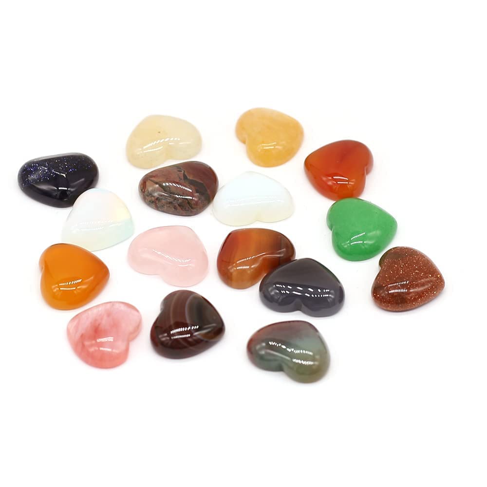 LE SKY Big Heart Shape Bead Cabochon Flatback Energy Natural Stones Malachite Cabochon for Jewelry Making 12 Pcs