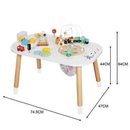 touch us Baby Activity Cubes for Kids,Toddler Activity Cubes&Activity Center Table with Wooden Bead Mazes，Mini Toy Car,Gears&Blocks|Wooden Desk Play Table as Montessori Toy for 1 Year Old Boy Girl