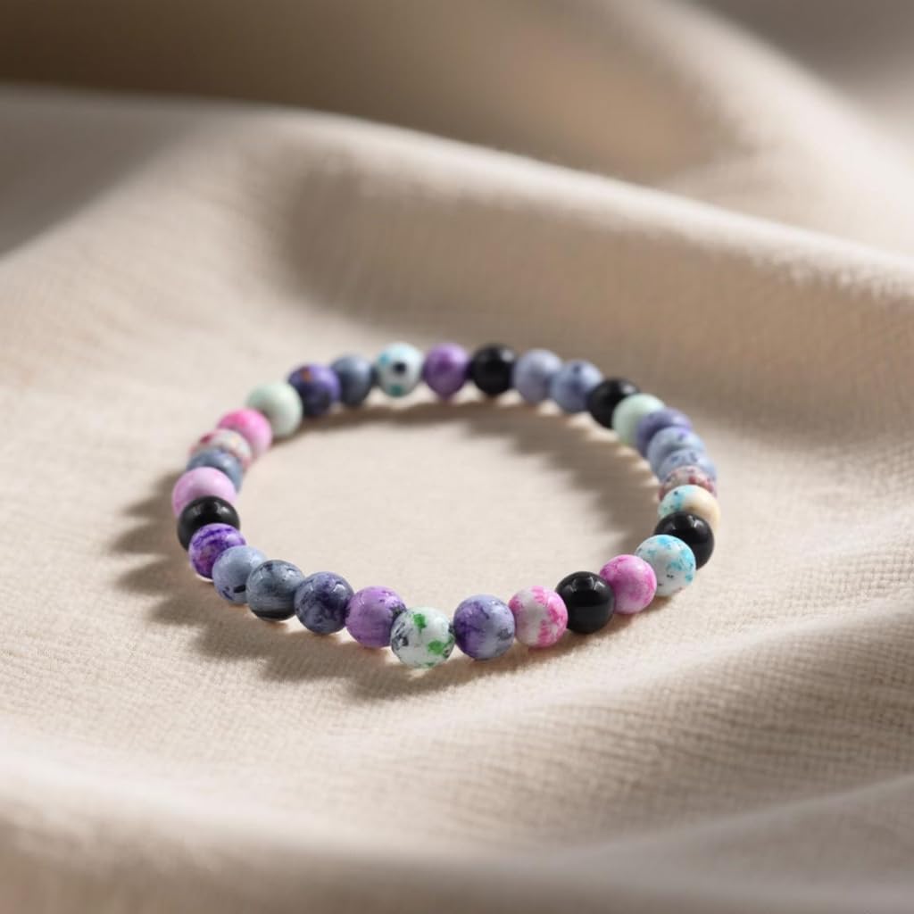 PZTIIY Natural Energy Healing Stone Charm Bracelet 6mm Natural Energy Healing Lava Rock Bracelet - Unisex (Small)