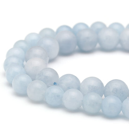 Youngbling Natural Gemstone Beads for Jewelry Making,8mm Blue Chalcedony Polished Round Smooth Stone Beads for Bracelet Necklace 15 Inch(Blue Chalcedony,8mm)
