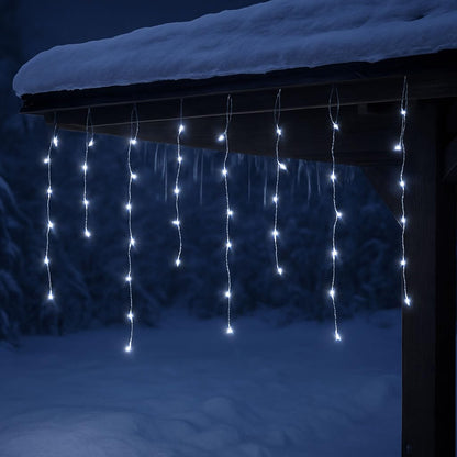 YASENN Icicle Lights 100LED 9.9Ft,8 Lighting Modes String Lights,Icicle Style Lights with Timer,Connectable Fairy Lights Plug in for Wall Eave Roof Porch Garden Christmas Decoration(Cool White)