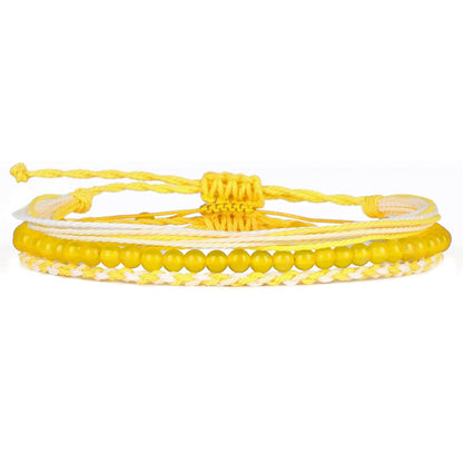 QOGIR Handmade Healing Bracelets,4mm Natural Yellow Agate Gem Stone Beads Bracelet for Men Women Gifts with 2PCS Size Adjustable Rope Bracelets