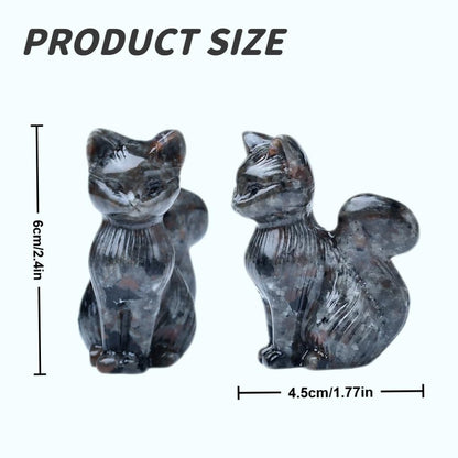 WUYOUSHI Natural Flame Stone Crystal Cat Statue 2.4 Inch - Handmade Healing Sculpture, Lucky Guardian Pocket Statue for Reiki Meditation, Office & Home Decoration Gift