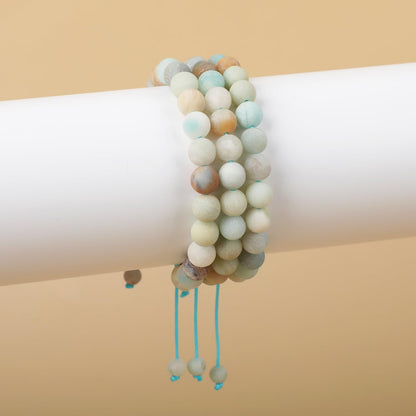 AD Beads Natural 8mm Gemstone Bracelets Healing Power Crystal Macrame Adjustable 7-9 Inch (Matte Multicolor Amazonite)