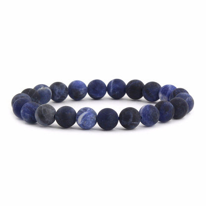 Justinstones Natural Matt Frosted Blue Sodalite Gemstone 8mm Round Beads Stretch Bracelet 7 Inch Unisex