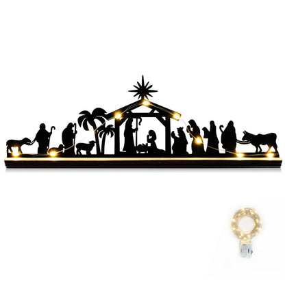 Qtaikong Christmas Table Decorations Wooden, Nativity Scene Silhouette Centerpiece - Christian Jesus Christmas Decor for Indoor Tabletop, Holiday Home Decor - B