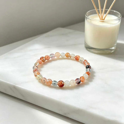 Natural Red Bloodstone Crystal Beaded Bracelet, Unisex Fire Quartz Healing Stretch Bracelet Red Agate Crystal Bracelet, Blessing and Healing, Sacor Good Luck