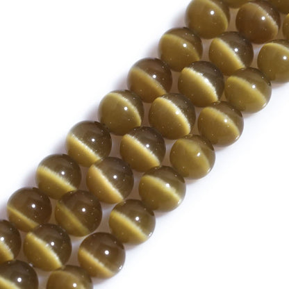 HAAMIIQII 8mm Brown Cat Eye Glass Round Crystal Stone Loose Gemstone Beads for Jewelry Making Bracelets Necklaces Earrings Crafts (45-50pcs)