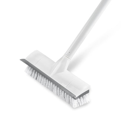BOOMJOY Floor Scrub Brush with Long Handle, 2 in 1 Scrape and Brush, Stiff Bristles for Cleaning Bathroom, Patio, Garage, Kitchen, Deck, Tile
