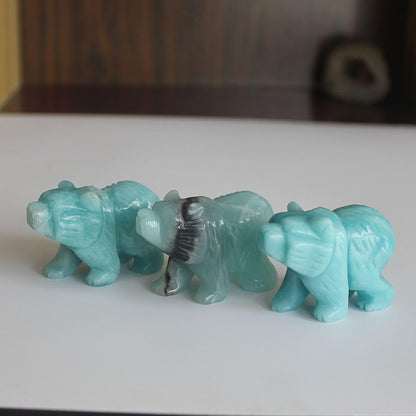 2'' Hand Carved Mixed gemstome Crystal Bear Figurine Animal Carving (Amazonite)