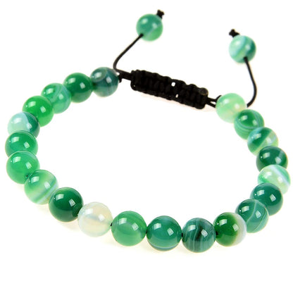 MASSIVE BEADS Natural Healing Power Gemstone Crystal Beads Unisex Adjustable Macrame Bracelets 6mm (Agate Green, 6mm)