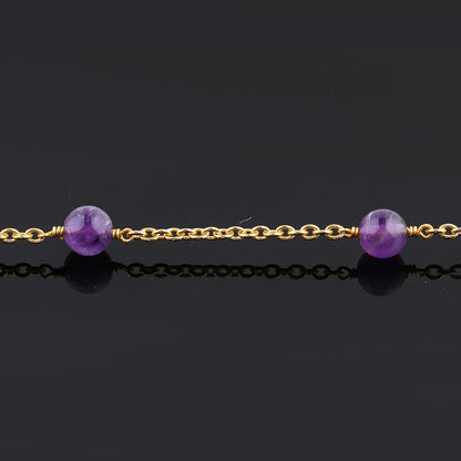 Jewel of Rocks Amethyst Beaded Anklet Bracelet, Handmade Craft, Beads, Chakra Healing, Gemstone Women Jewelry, Hypoallergenic Gold Plated Brass 9 inch + 1.5 inch (1pcs)