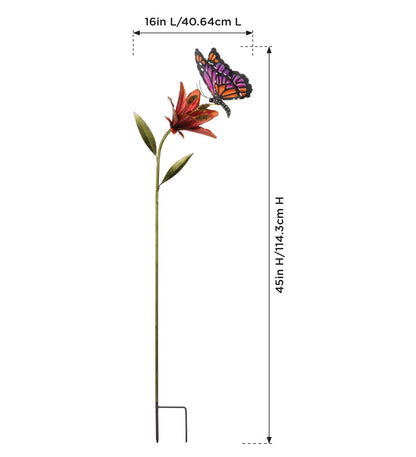 Regal Art & Gift Butterfly Flower Metal Garden Stake - Decorative Handcrafted Outdoor Metal Sculpture for Lawn, Patio & Garden Décor - Pink
