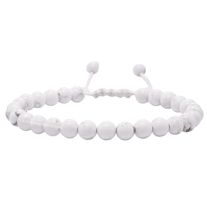 Amazing Gemstone Howlite Bracelet, Gifts For Men & Women - Protection Healing Crystal Bracelet - 6mm Gemstone Beaded Adjustable Bracelet, Pulseras Para Hombres Mujer Stocking Stuffers