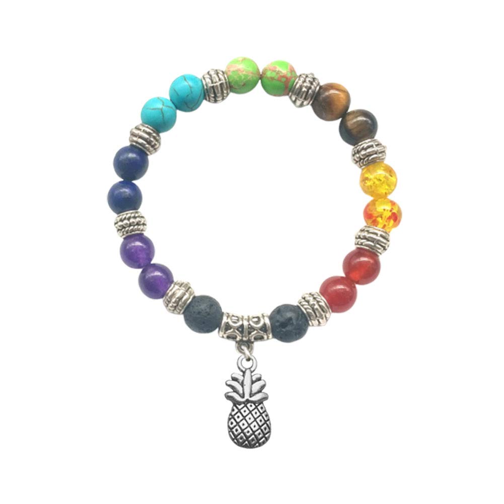 JczR.Y Essential Oil Bracelet for Women Chakra Bracelets for Women Pineapple Gemstone Beaded Stretch Bracelet Charm Handmade Energy Healing Stones Yoga Prayer Beads Fashion Jewelry(Seven Chakras)