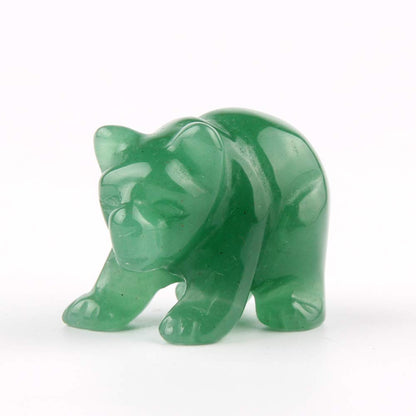 Natural Beads Semi Stone Carved Bear Green Aventurine Statue Chakra Healing Reiki Crafts (Green Aventurine)