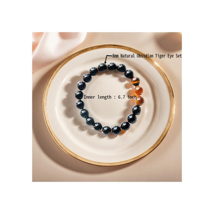 merihong Handmade Yoga Stretch Elastic Bracelet Natural Stone Crystal Healing Power Energy Gifts for Unisex Adult 6mm （Rose Quartz） (Obsidian)