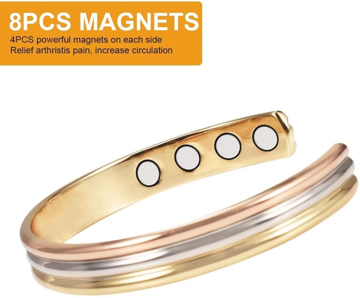 YINOX (CPB-0945SRG CPR-0013) Tri Tone Magnetic Copper Bracelet Ring Set for Arthritis for Women Health Jewelry