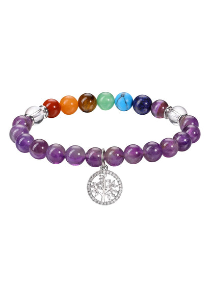 MANIFO Amethyst Chakra Crystals Bracelet for Women Healing Crystal Bracelet Natural Gemstone Beaded Bracelets with Life Tree Charm Jewellery Valentines Christmas Gifts