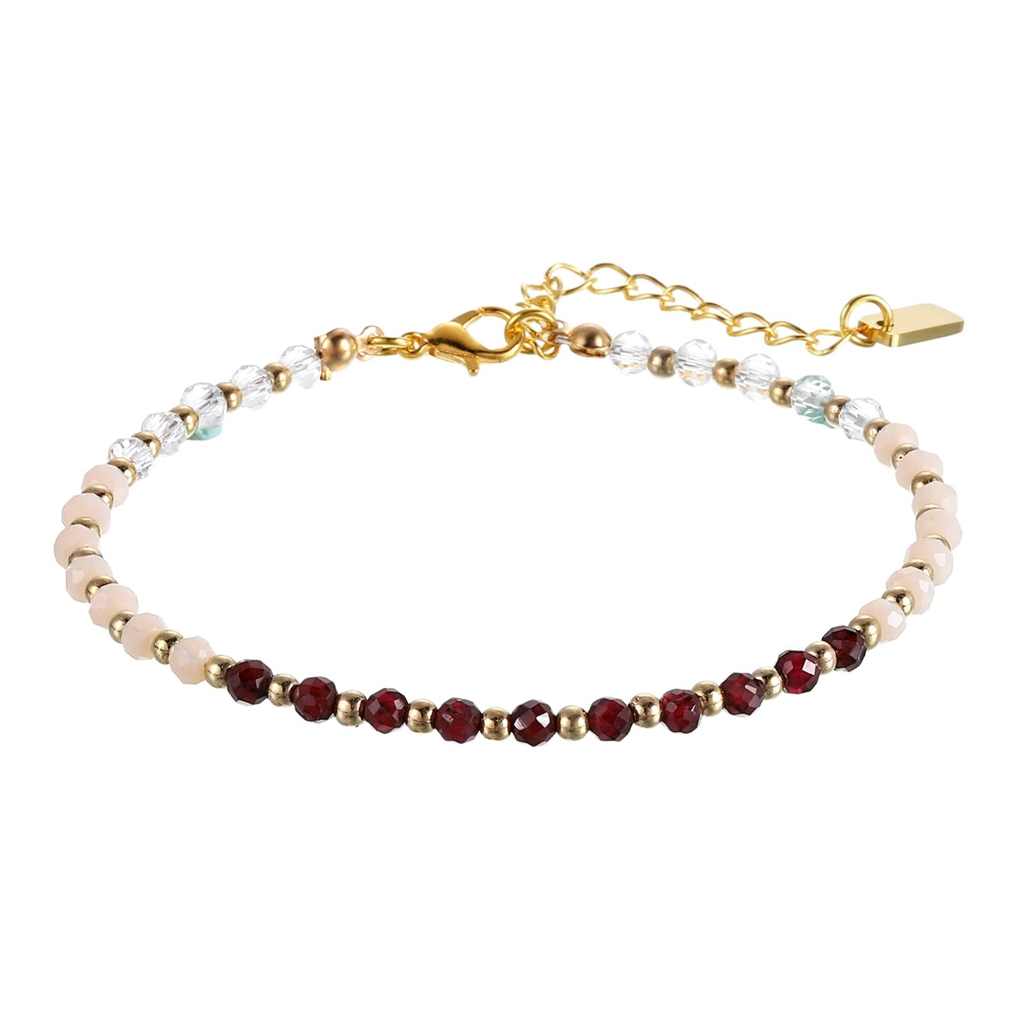 PATIKIL 4mm Crystal Bracelets for Women, Gradient Faceted Beaded Bracelet 11.8 Inches Adjustable Chalcedony Crystal Jewelry Charm Chain for Birthday Gift, Red