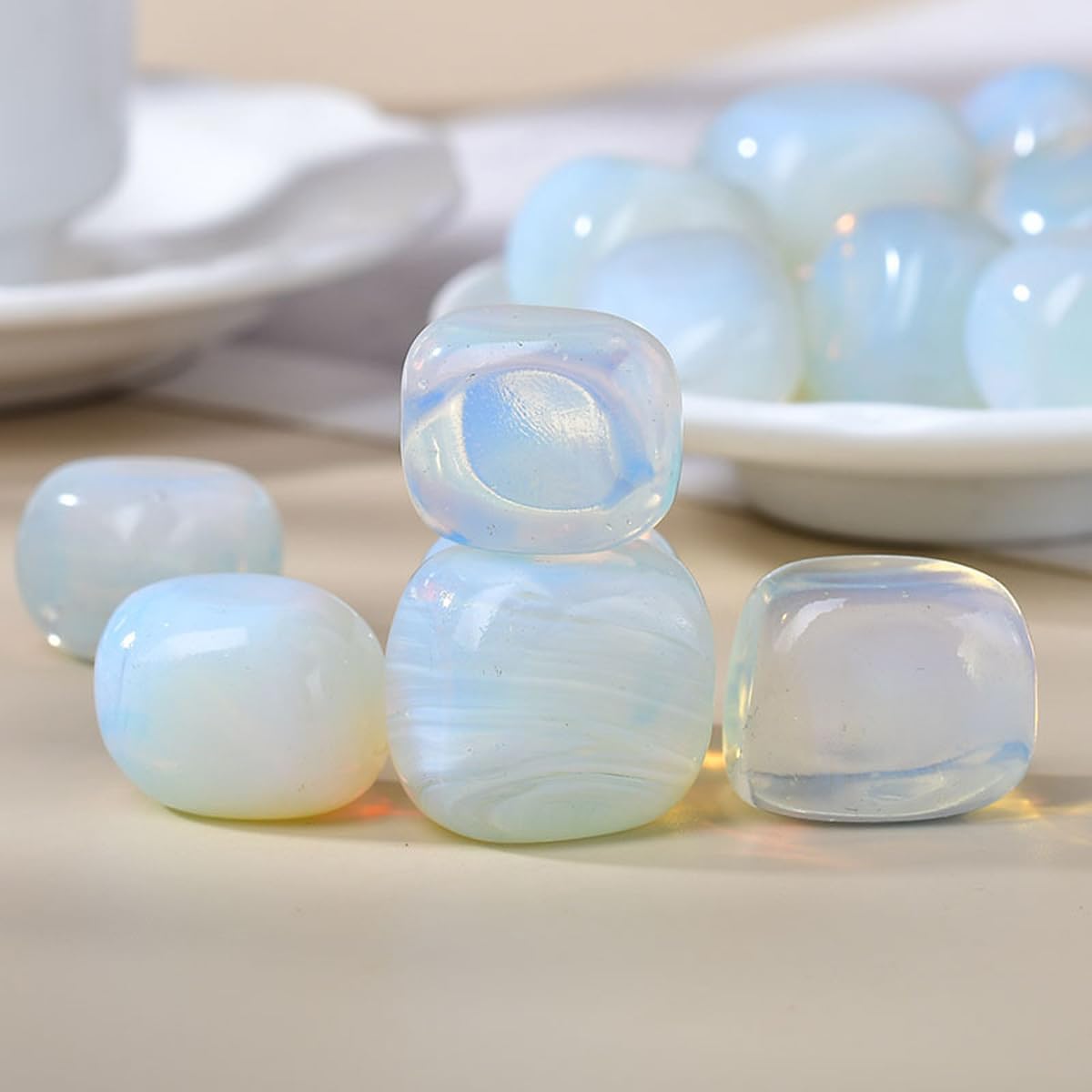 Erliway Opal Healing Crystal Stones, 1.25-2.0" Large Reiki Healing Gemstones Natural Tumbled Polished Stones for Energy Witchcraft Therapy Meditation